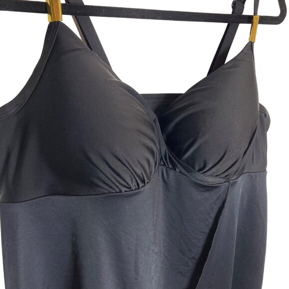 Cacique Swim Balconette Bathing Top Black 42DD Full Bra Adjustable Tankini - Picture 2 of 8